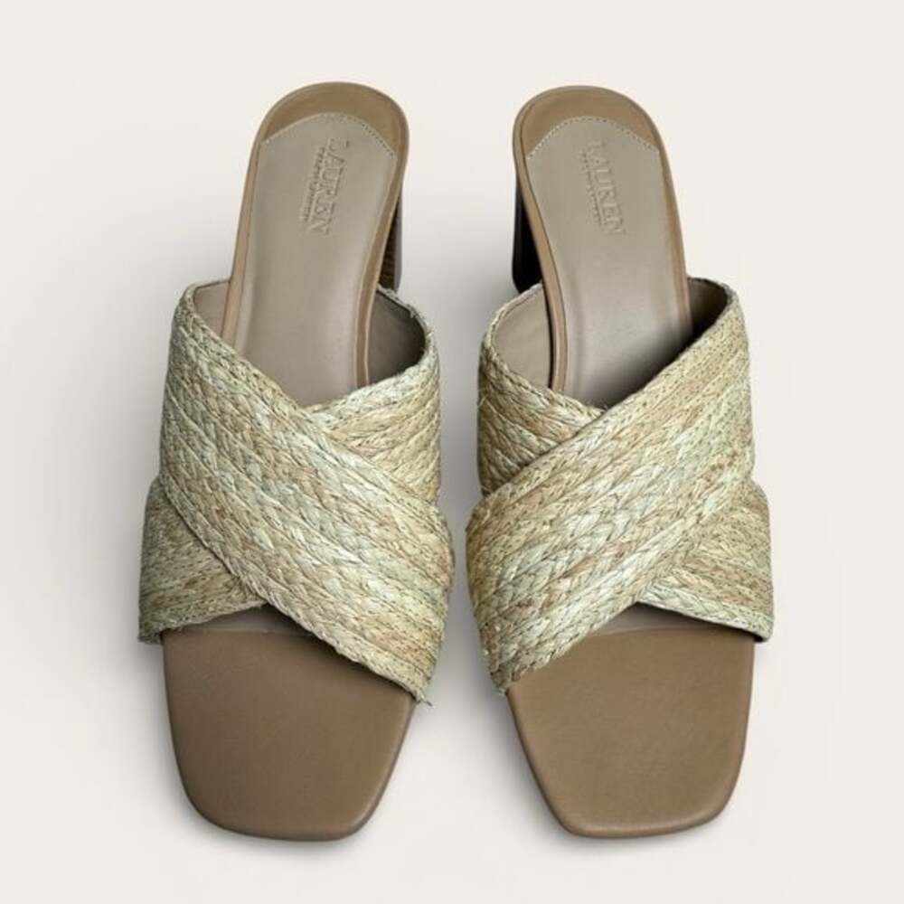 NEW Lauren Ralph Lauren - Freddi Mid Heel Sandal Raffia - Sz 9.5